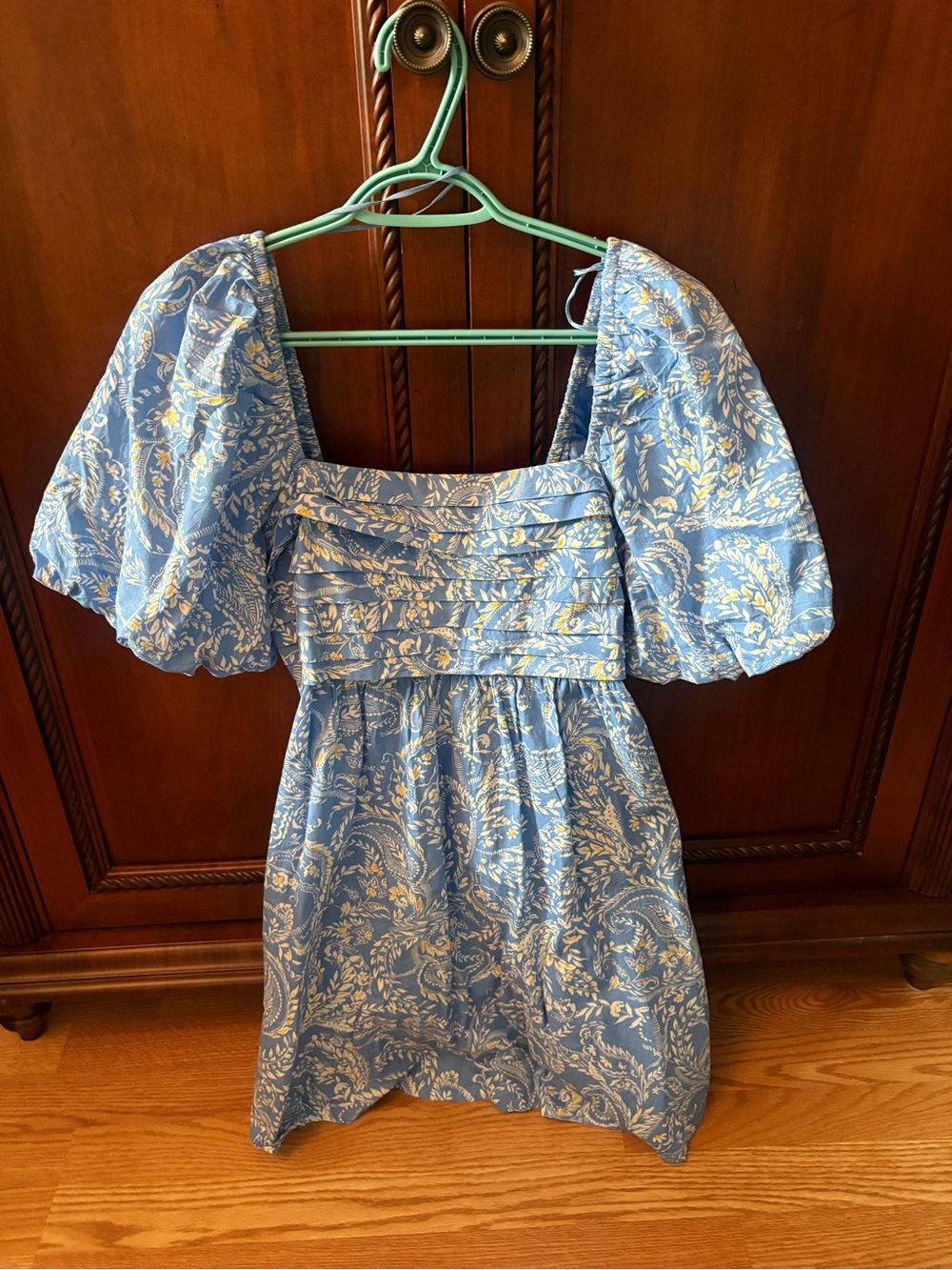 Jessica Simpson Light Blue Floral Puff-Sleeve Dress